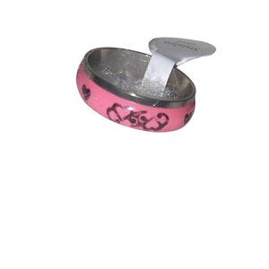 Stainless Steel & Enamel Ring - Hearts-Pink - Size 10 (20mm) - Boxed